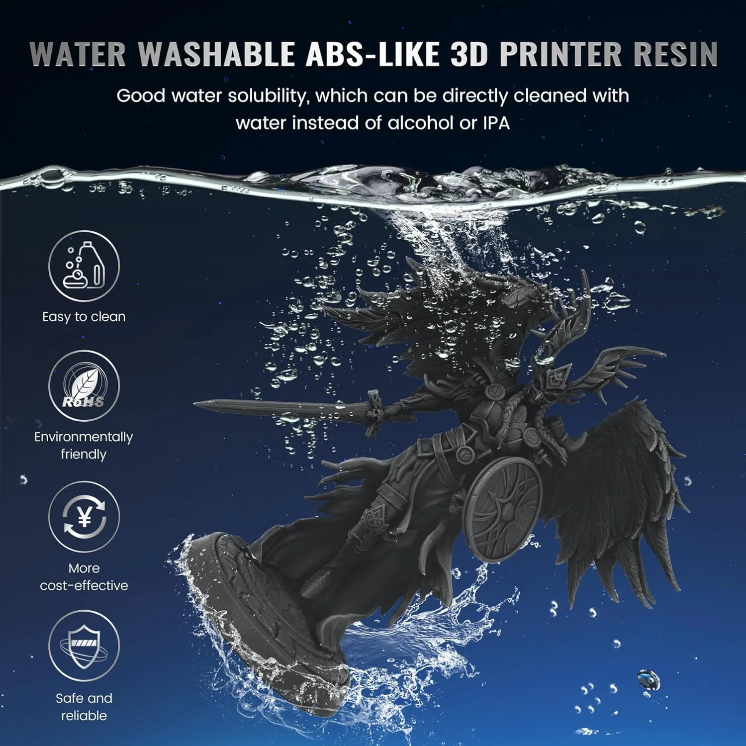 JAYO Water Washable ABS-Like 3D Printer Resin Dark Gray 2KG, High Toughness and Durability, Easy to Post-Process, Low Odor, 405nm UV Standard Rapid Photopolymer Resin for LCD/SLA 3D Printer