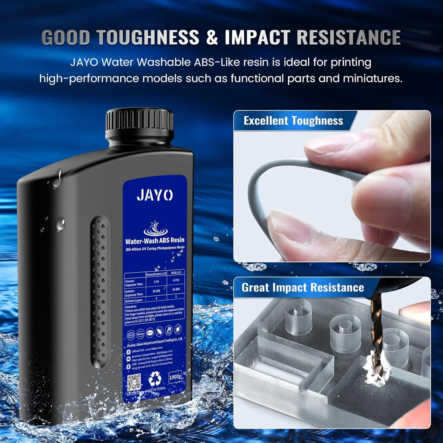 JAYO Water Washable ABS-Like 3D Printer Resin Dark Gray 2KG, High Toughness and Durability, Easy to Post-Process, Low Odor, 405nm UV Standard Rapid Photopolymer Resin for LCD/SLA 3D Printer