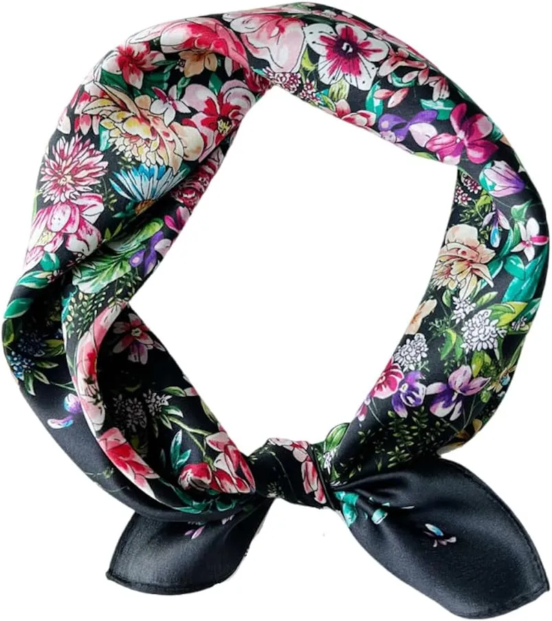 Jeelow 100% Silk Mulberry Scarf Small Square Scarves For Women Hair Bandana Neckerchief