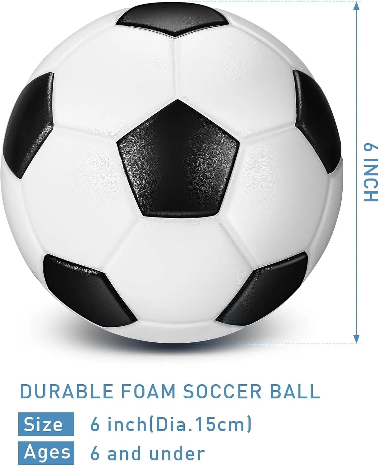 Jenaai 6 Pcs 6'' Soft Foam Soccer Balls for Kids Mini Sponge Ball Slow Rising for Indoor Mini Soccer Hoops Beach Swimming Pool Balls Sport Gift for Adults Outdoor Practice Backyard(Black,White)