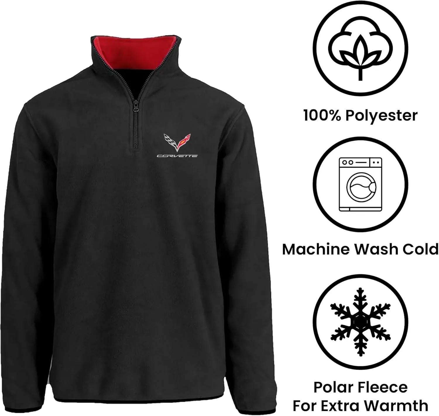 JH Design Men’s Chevy Corvette C7 Quarter Zip Fleece Sweatshirt 3 Colors