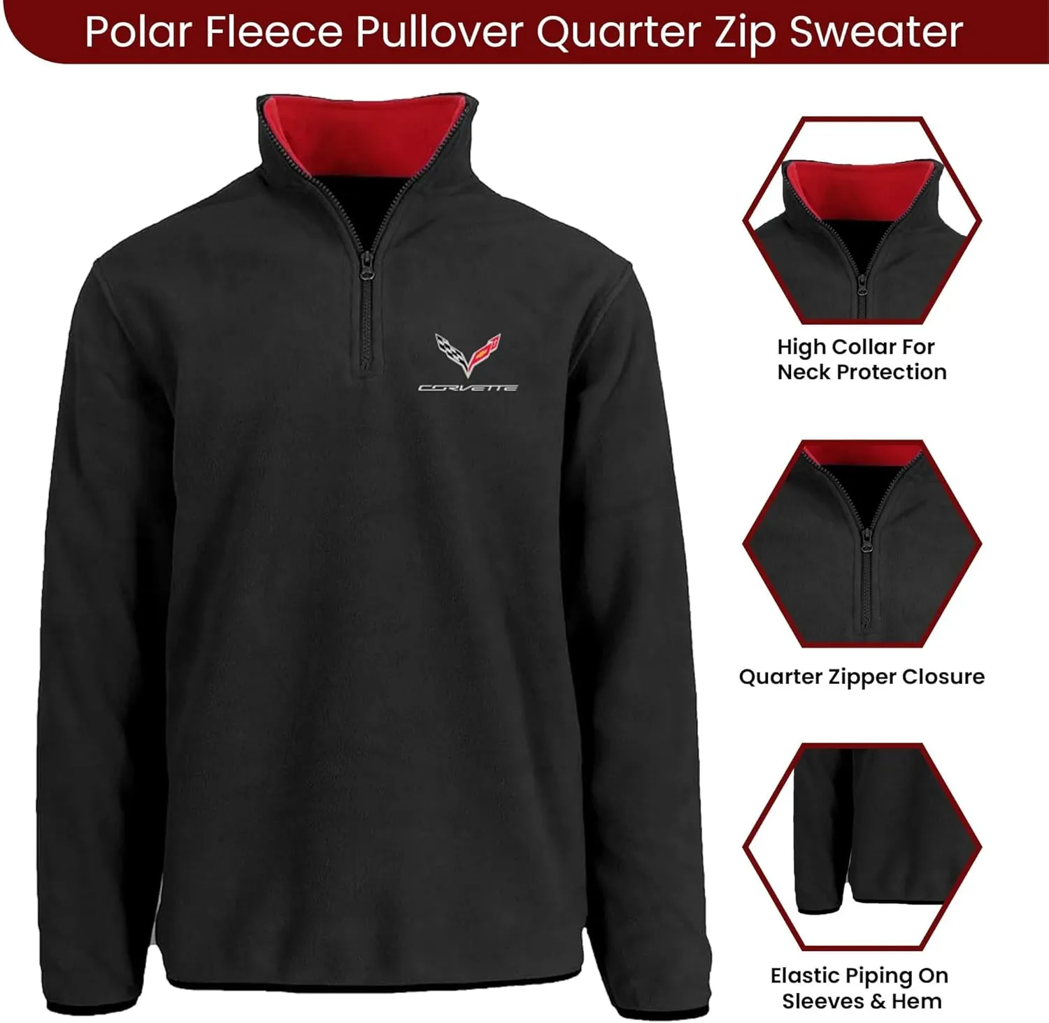 JH Design Men’s Chevy Corvette C7 Quarter Zip Fleece Sweatshirt 3 Colors