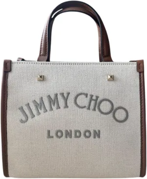 JIMMY CHOO Embroidered Logo Canvas Mini Handbag, Beige