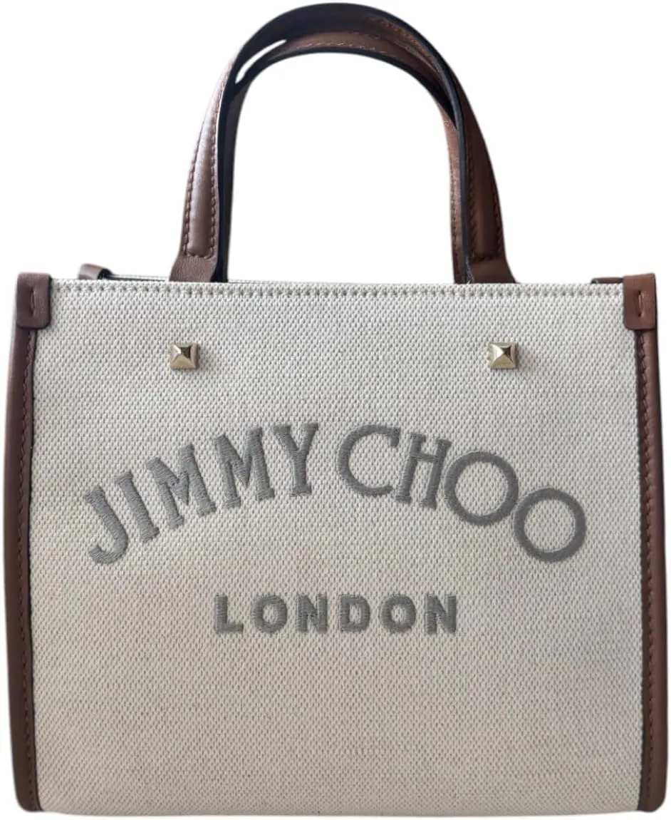 JIMMY CHOO Embroidered Logo Canvas Mini Handbag, Beige