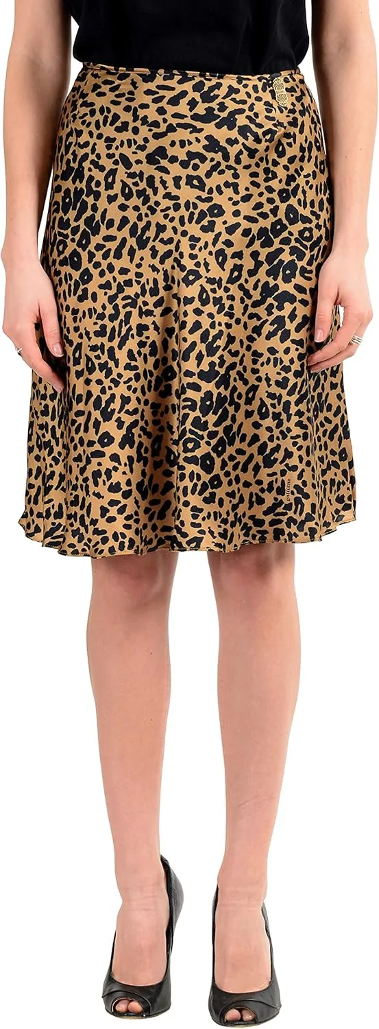 John Galliano Women's Fucsia 100% Silk Animal Print Flare Skirt US 26 IT 40 Brown/Black