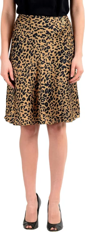 John Galliano Women's Fucsia 100% Silk Animal Print Flare Skirt US 26 IT 40 Brown/Black
