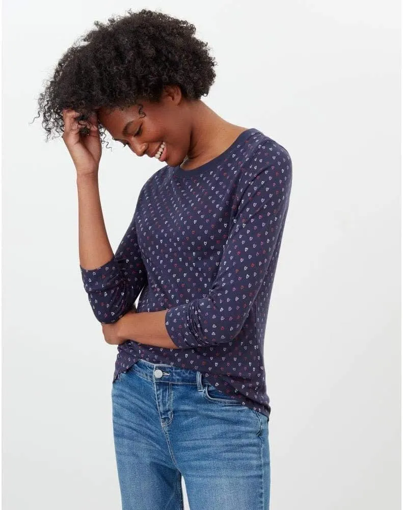Joules Women's Selma Print Navy Hearts 100% Cotton Shirt Top