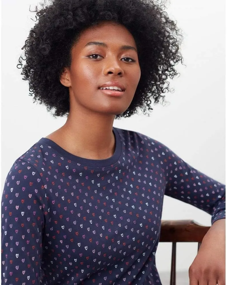 Joules Women's Selma Print Navy Hearts 100% Cotton Shirt Top