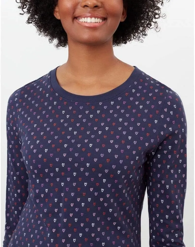 Joules Women's Selma Print Navy Hearts 100% Cotton Shirt Top