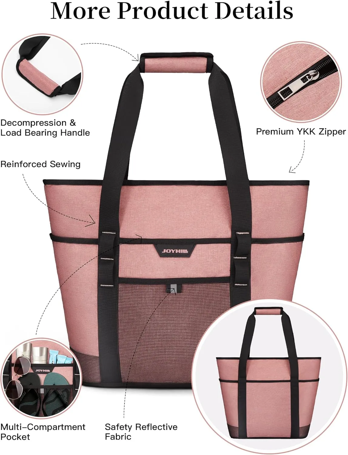 JOYHILL Insulated Cooler Bag Large Grocery Bags with Zipper Leakproof Reusable Lunch Cooler Bags Insulated