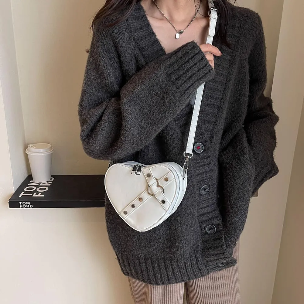 JQWSVE Cute Heart Shaped Purse for Women Faux Leather Heart Crossbody Bag Y2k Purse Small Shoulder Handbag with Zipper