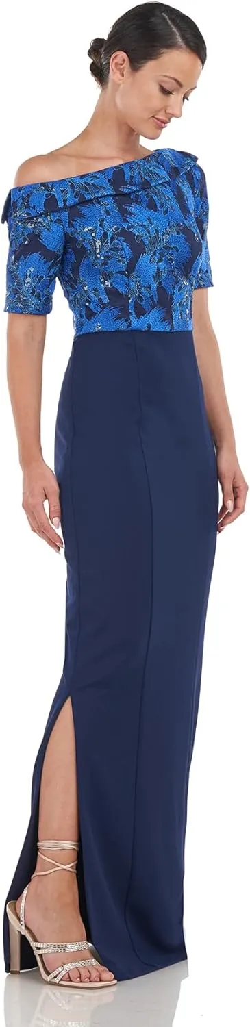 JS Collections Women's Zola Asymmetric Collar Gown
