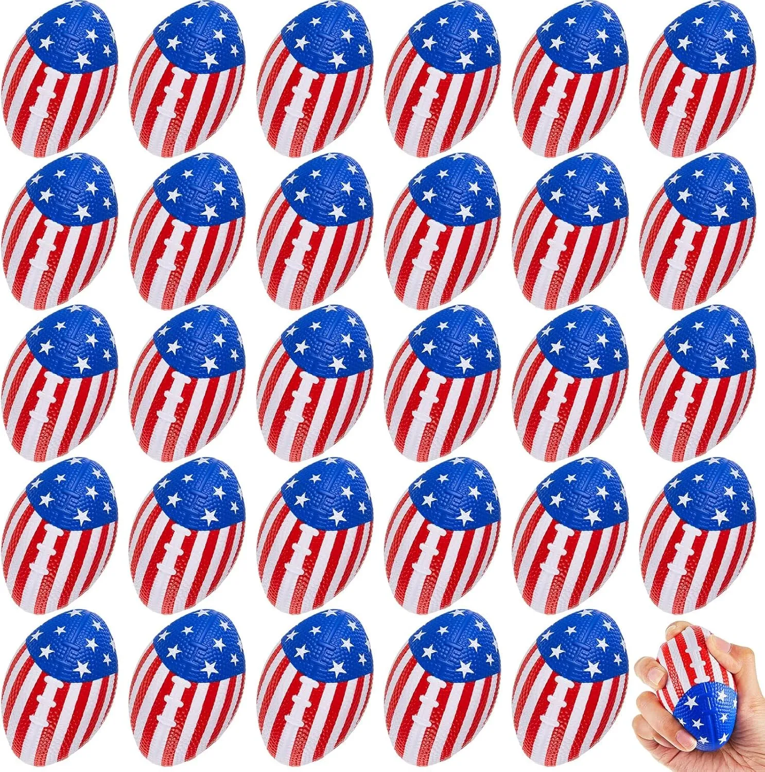 Junkin 30 Pcs 4th of July Mini Football Party Favors 3.54 Inch Mini Foam Footballs Patriotic Sports Stress Balls American Flag Soft Ball for Football Party Supplies and Independence Day Decorations