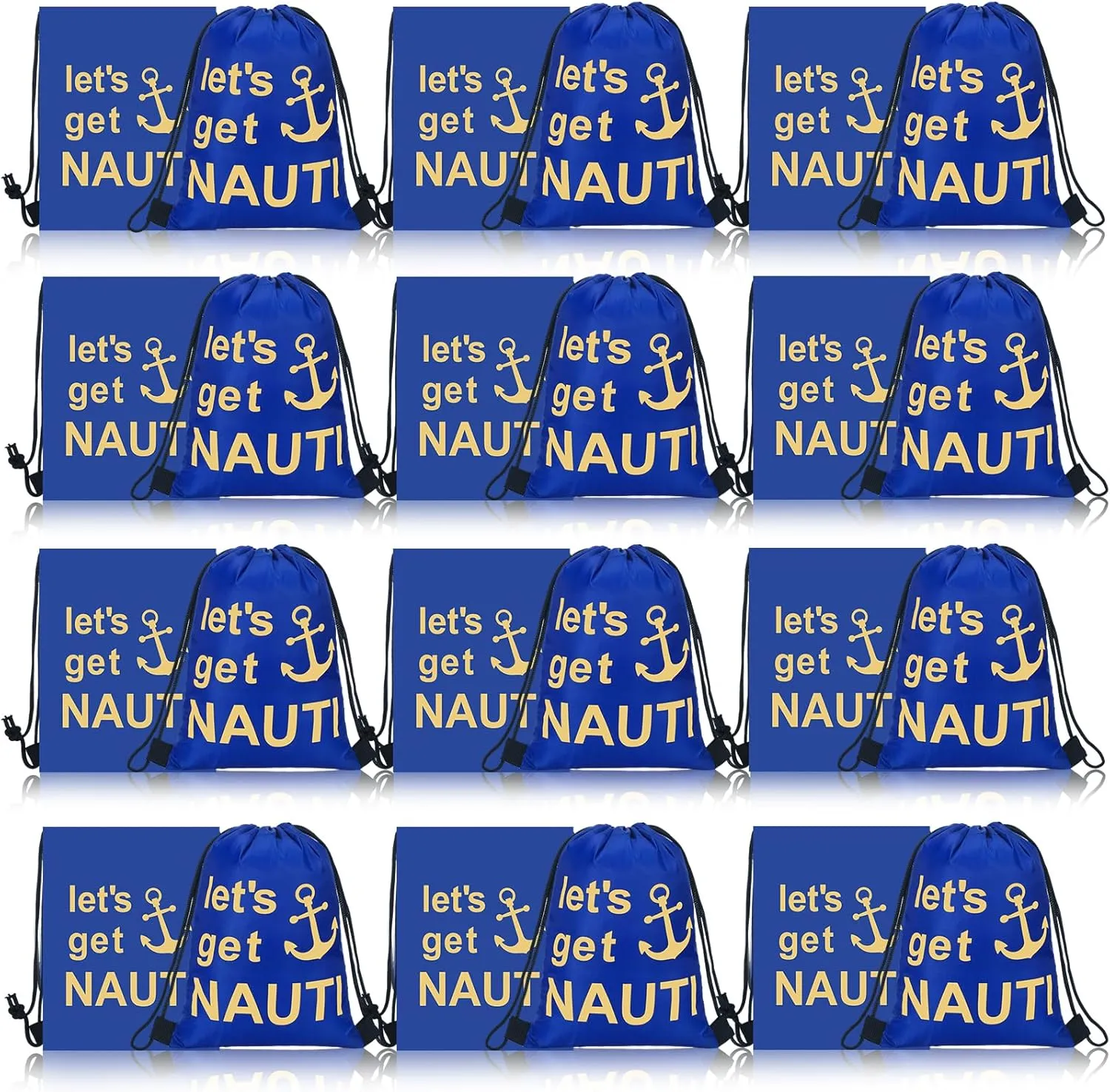 Kacctyen Nautical Gift Bags Nautical Bachelorette Party Favors Let's Get Nauti Drawstring Bags Gold Foil Anchor(12 Pcs)