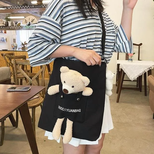 Kawaii Canvas Little Bear Travel Handbag