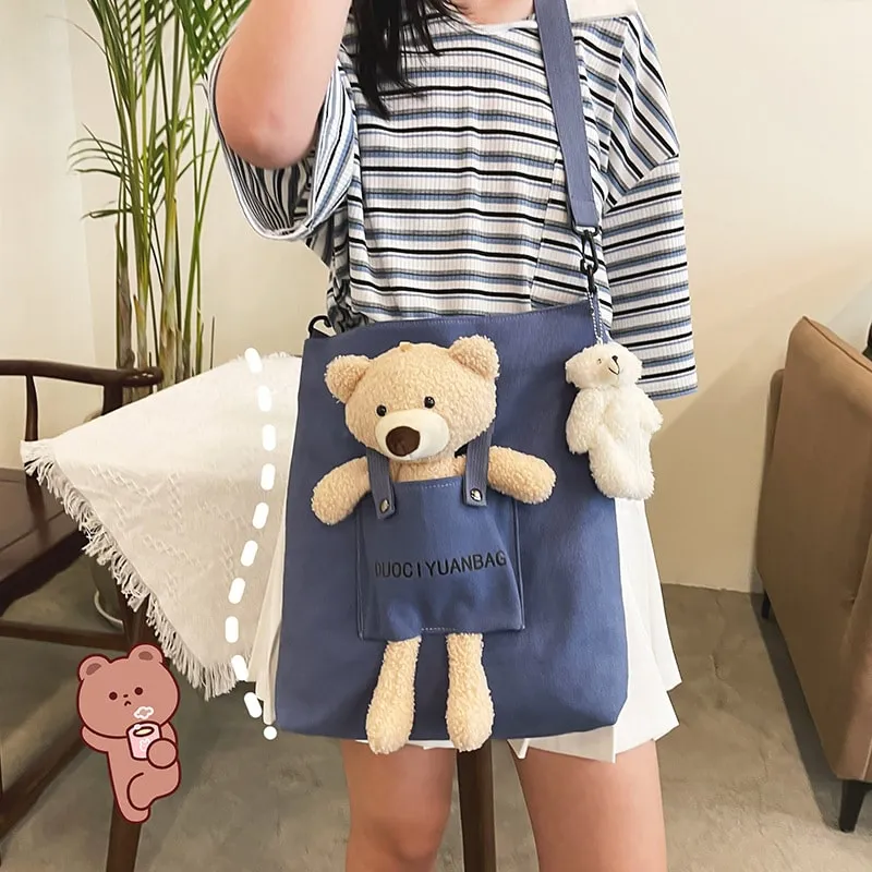 Kawaii Canvas Little Bear Travel Handbag