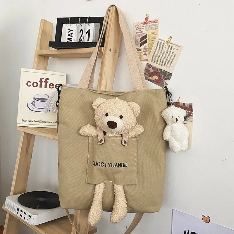 Kawaii Canvas Little Bear Travel Handbag
