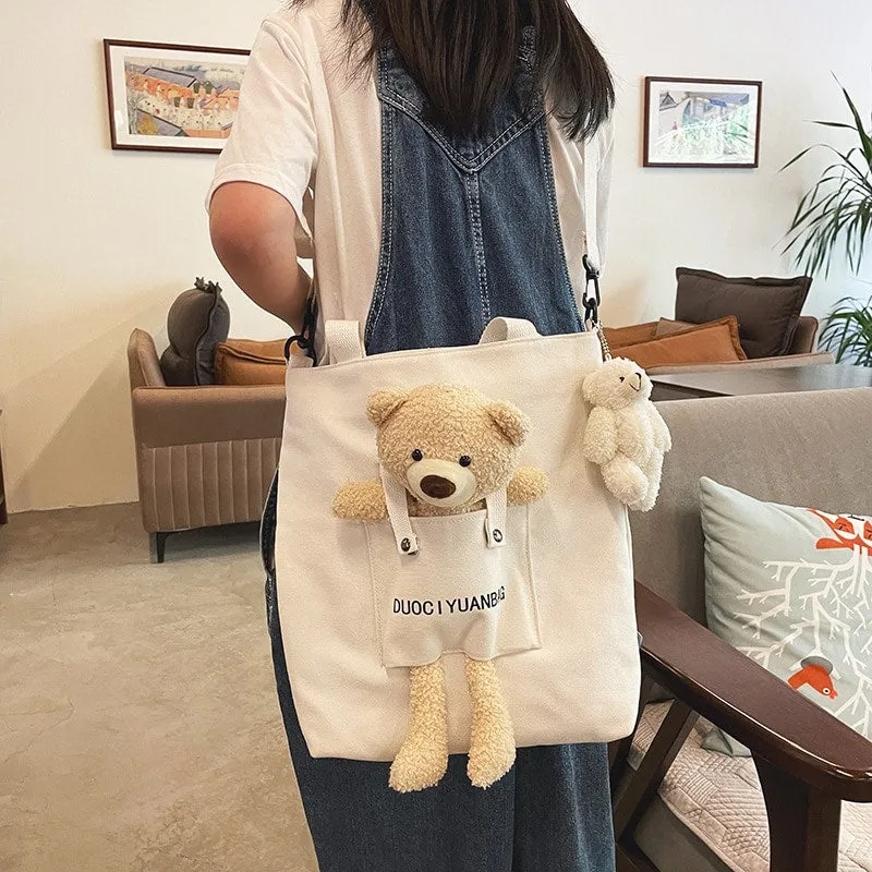 Kawaii Canvas Little Bear Travel Handbag