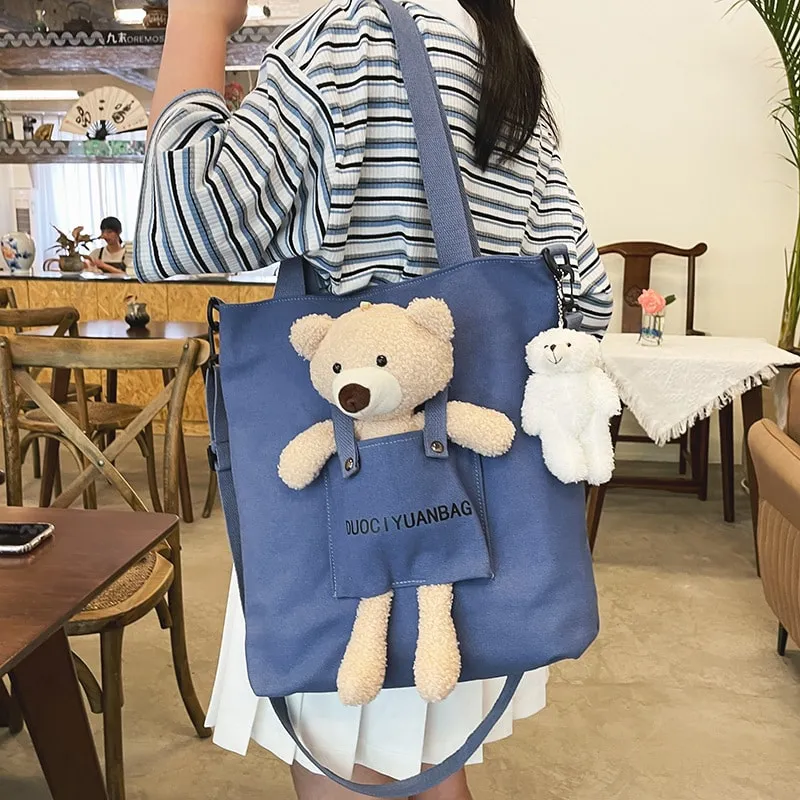 Kawaii Canvas Little Bear Travel Handbag