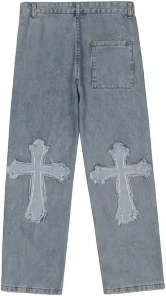 KCLOT Men's Relaxed Fit Hip Hop Straight Jeans Wide Leg Denim Pants 90's Style