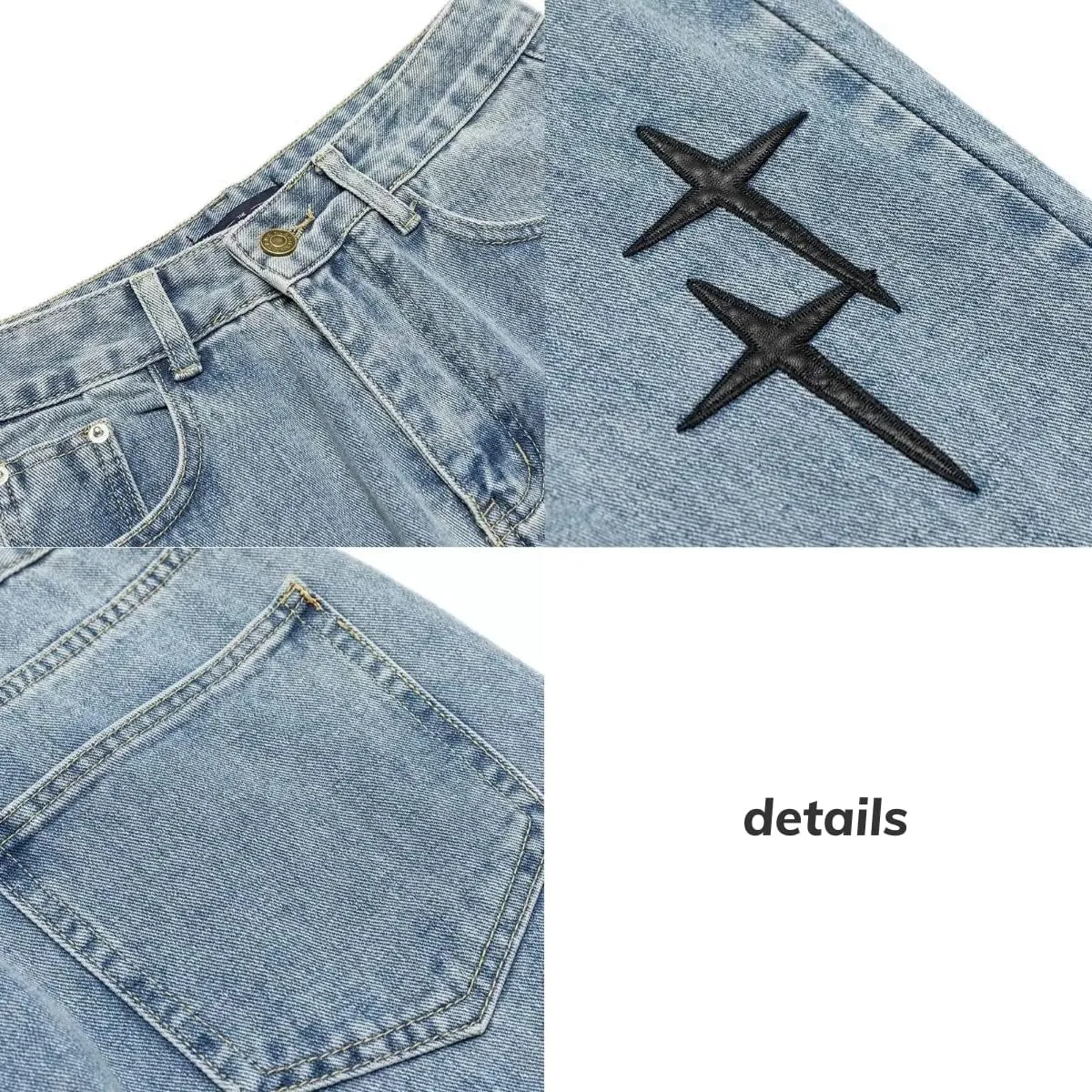 KCLOT Men's Relaxed Fit Hip Hop Straight Jeans Wide Leg Denim Pants 90's Style