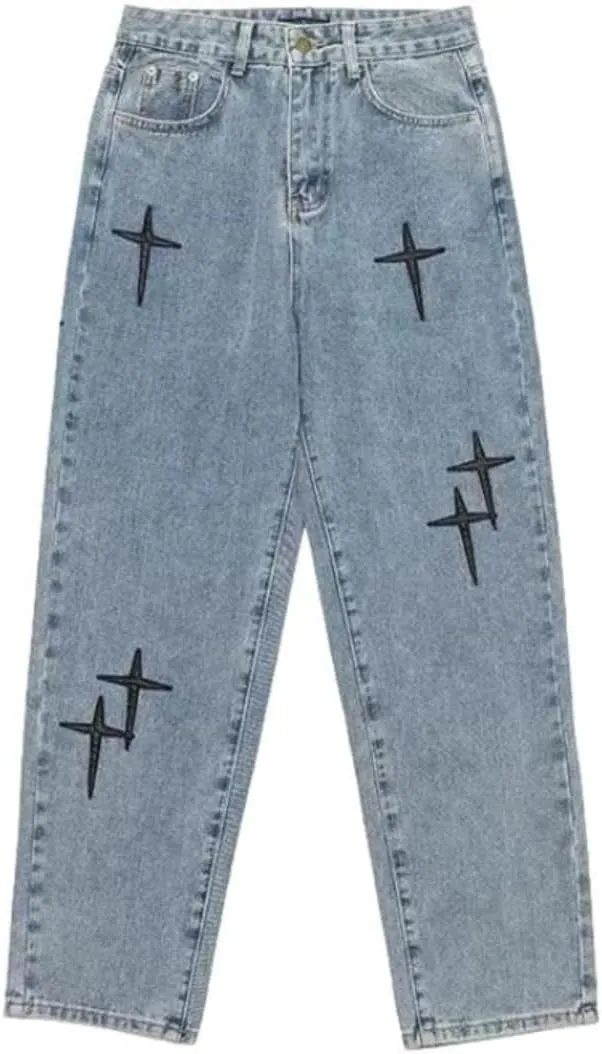 KCLOT Men's Relaxed Fit Hip Hop Straight Jeans Wide Leg Denim Pants 90's Style