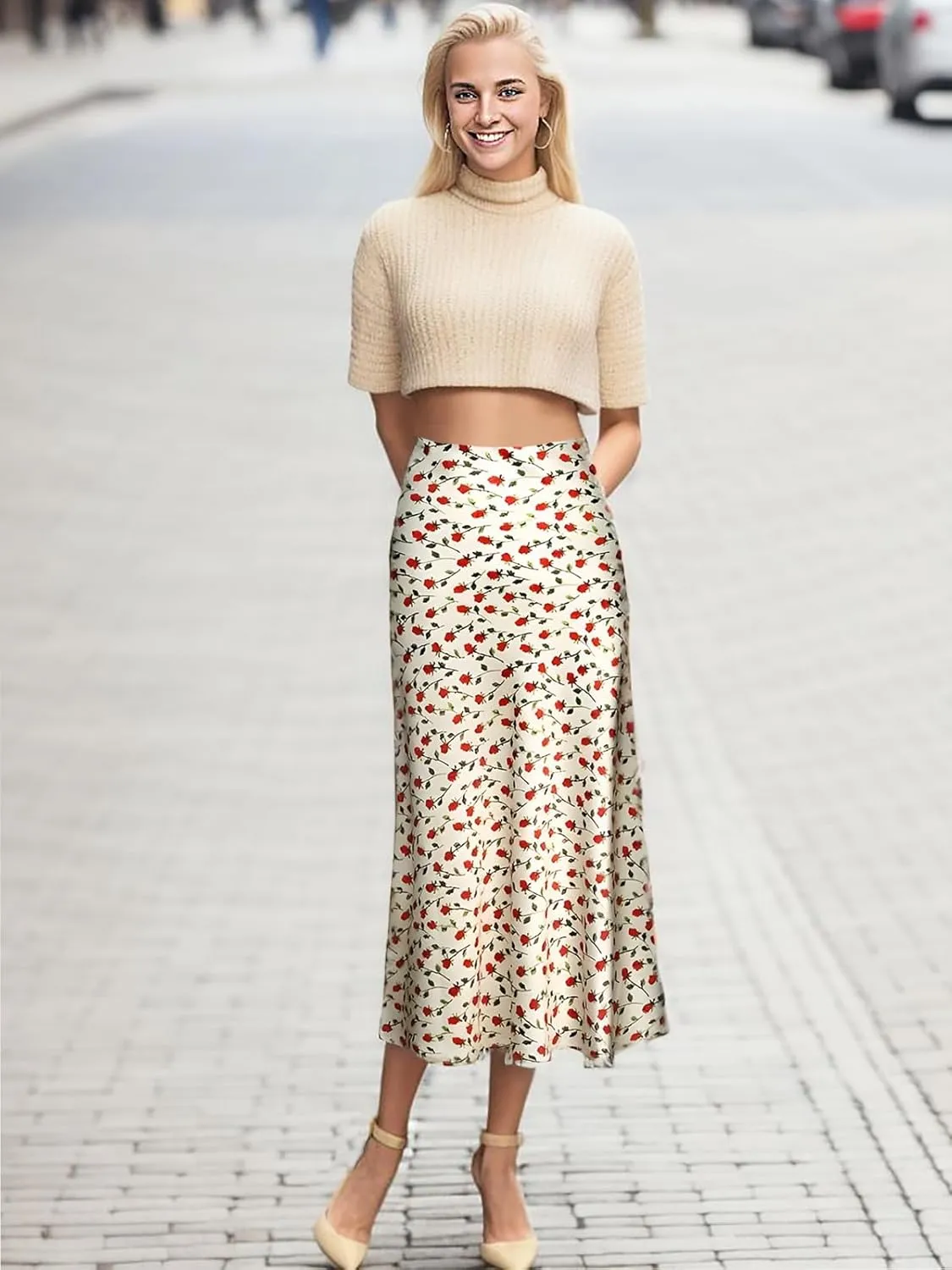 Keasmto Leopard Print Skirt for Women Cheetah High Waist Silk Satin Elasticized Skirts