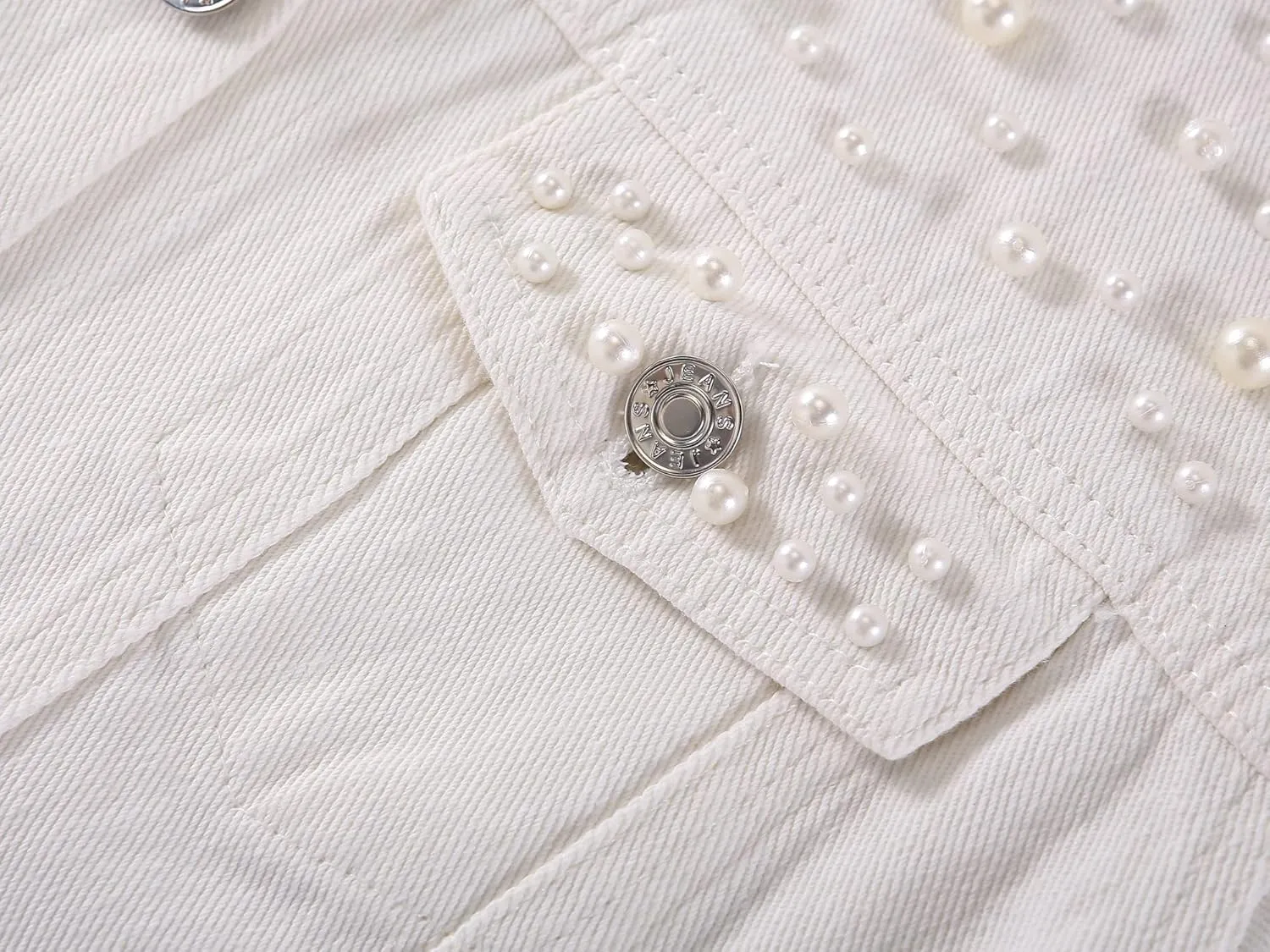 Kedera Women Oversized Denim Jacket Embroidered Pearls Beading Jeans Coat