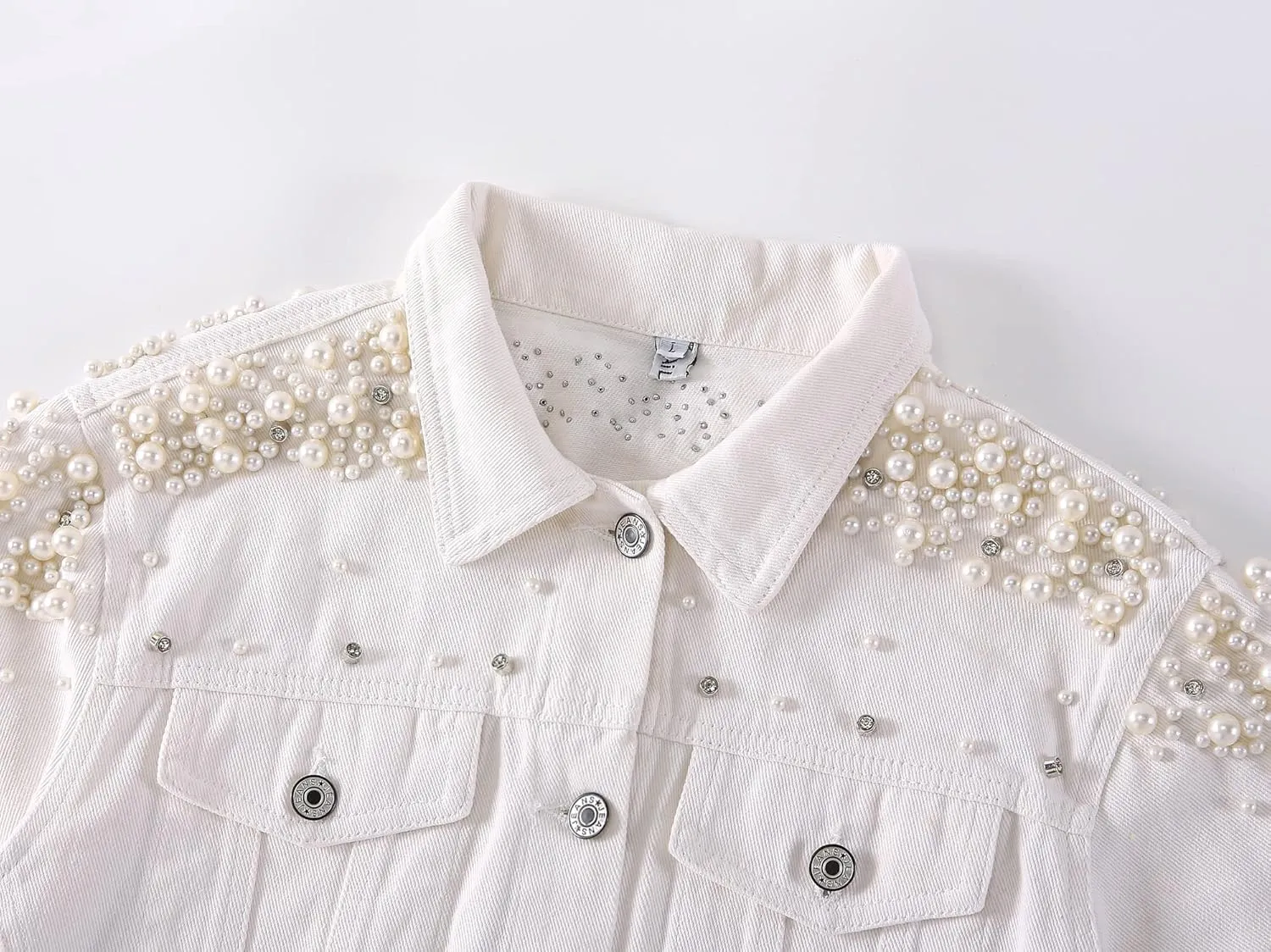 Kedera Women's Jean Jacket Embroidered Rivet Pearl Short Denim Jacket Coat
