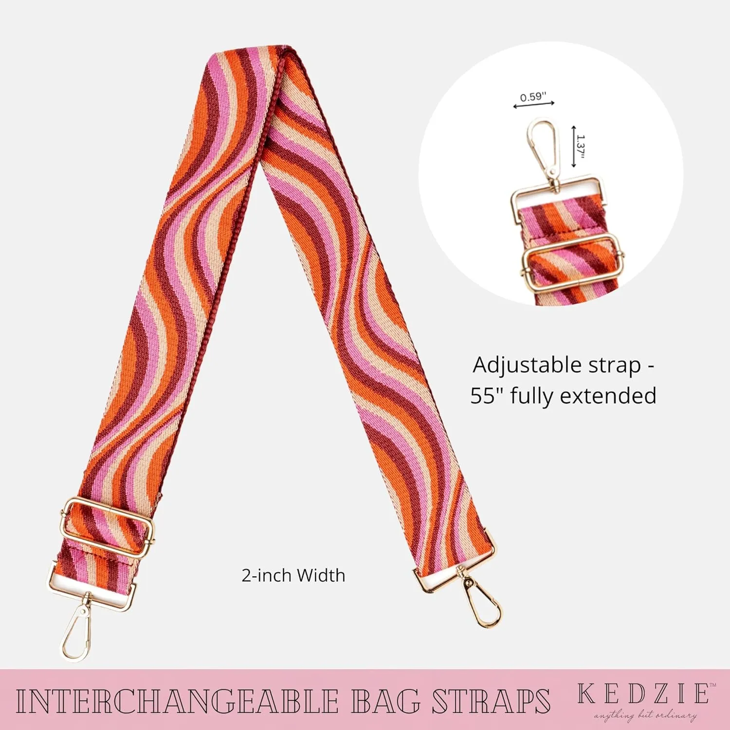 KEDZIE Embroidered Interchangeable Bag Straps Adjustable Length 55” Handbag Purse 2-inch Wide Guitar Style Crossbody Strap