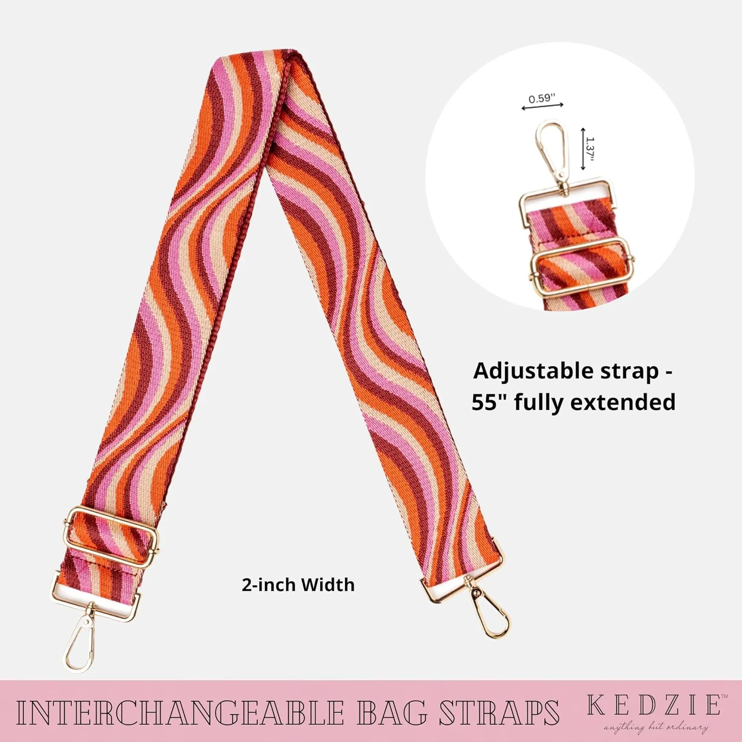 KEDZIE Embroidered Interchangeable Bag Straps Adjustable Length 55” Handbag Purse 2-inch Wide Guitar Style Crossbody Strap