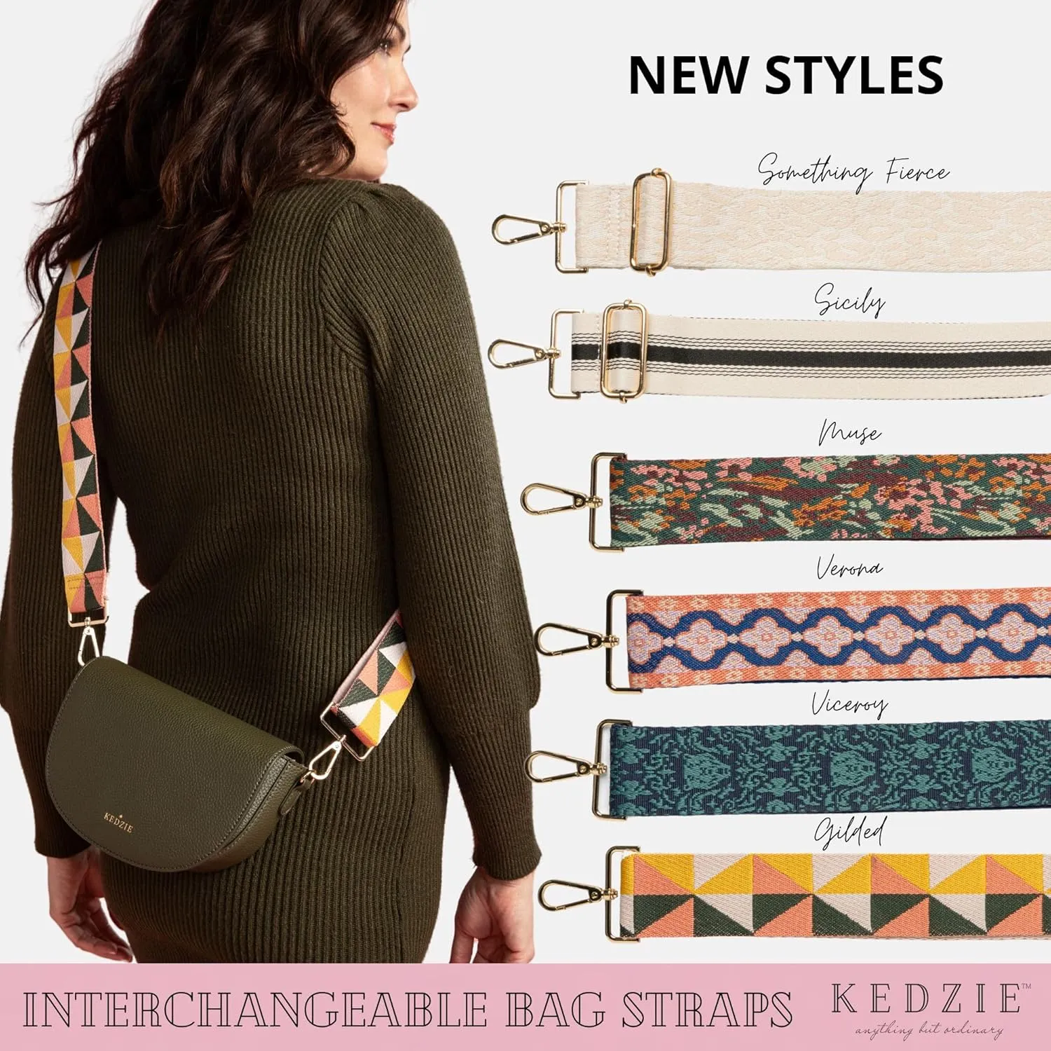 KEDZIE Embroidered Interchangeable Bag Straps Adjustable Length 55” Handbag Purse 2-inch Wide Guitar Style Crossbody Strap