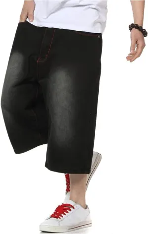 Kinghua Baggy Jean Shorts for Men Casual Loose Fit Hip Hop Denim Shorts