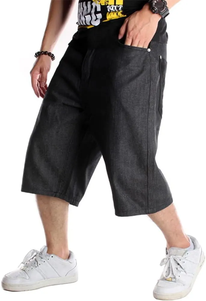 Kinghua Baggy Jean Shorts for Men Casual Loose Fit Hip Hop Denim Shorts