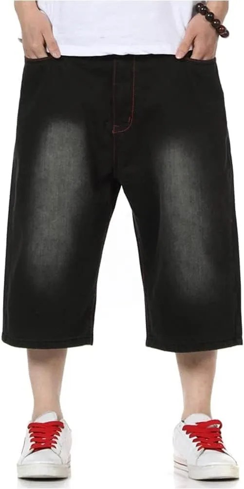 Kinghua Baggy Jean Shorts for Men Casual Loose Fit Hip Hop Denim Shorts