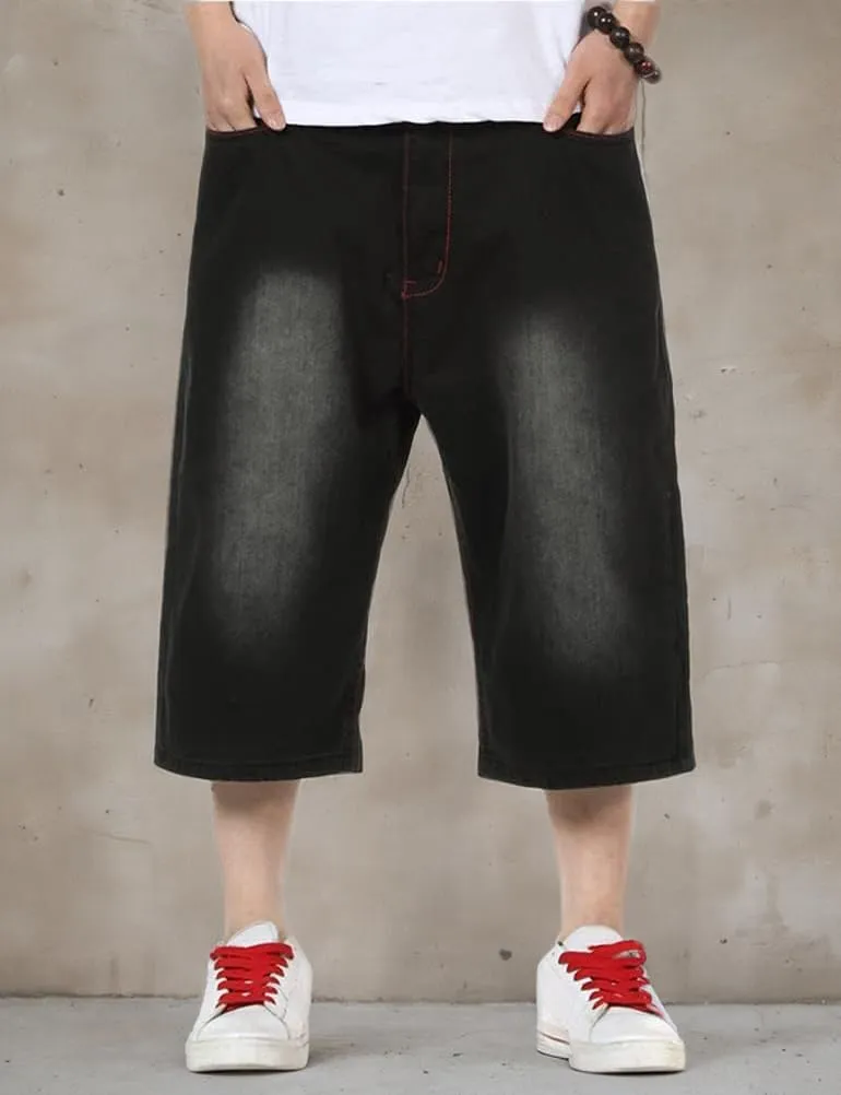 Kinghua Baggy Jean Shorts for Men Casual Loose Fit Hip Hop Denim Shorts
