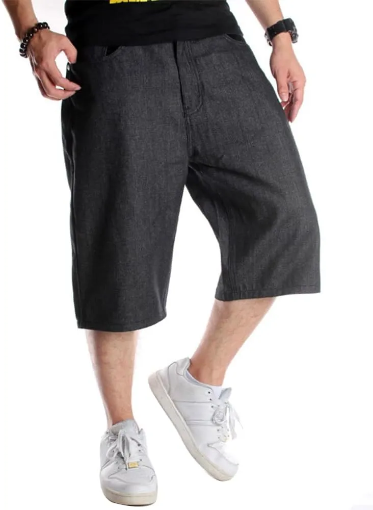 Kinghua Baggy Jean Shorts for Men Casual Loose Fit Hip Hop Denim Shorts