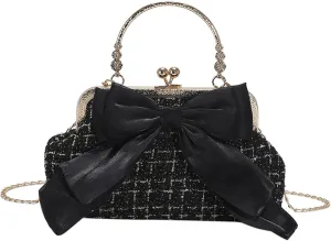 Kiss Lock Purse and Handbag for Women Plaid Pattern Bow Crossbody Bag Medium Handbags Kiss Clasp Tote Shoulder Bags