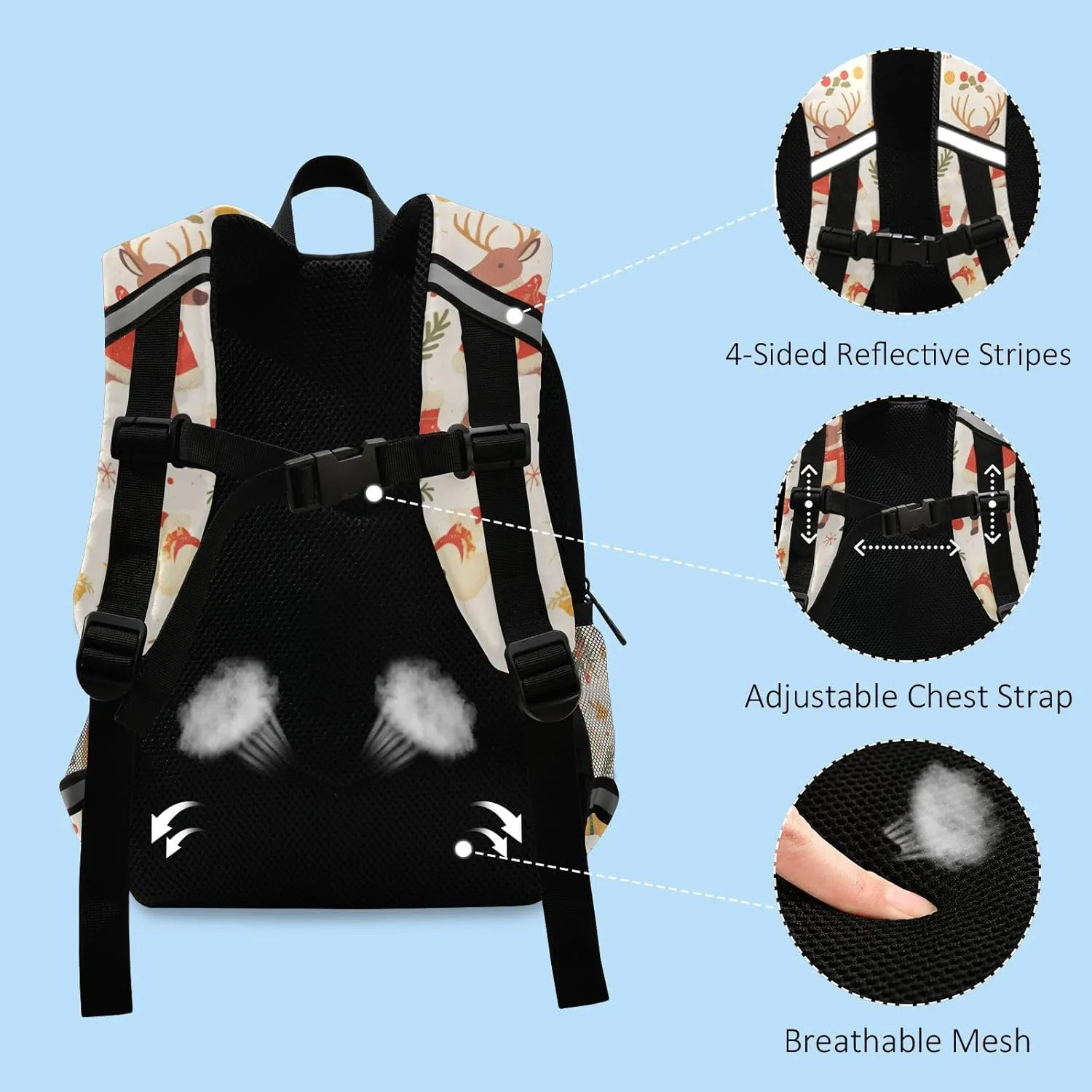 KLL Mini Preschool Backpack Christmas Pattern Reindeer Mini Travel Bookbag for Primary School