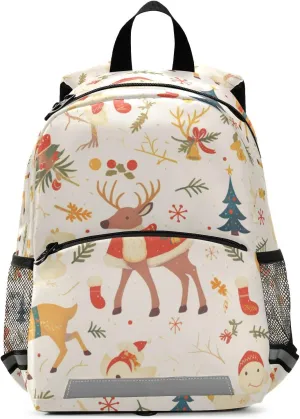 KLL Mini Preschool Backpack Christmas Pattern Reindeer Mini Travel Bookbag for Primary School