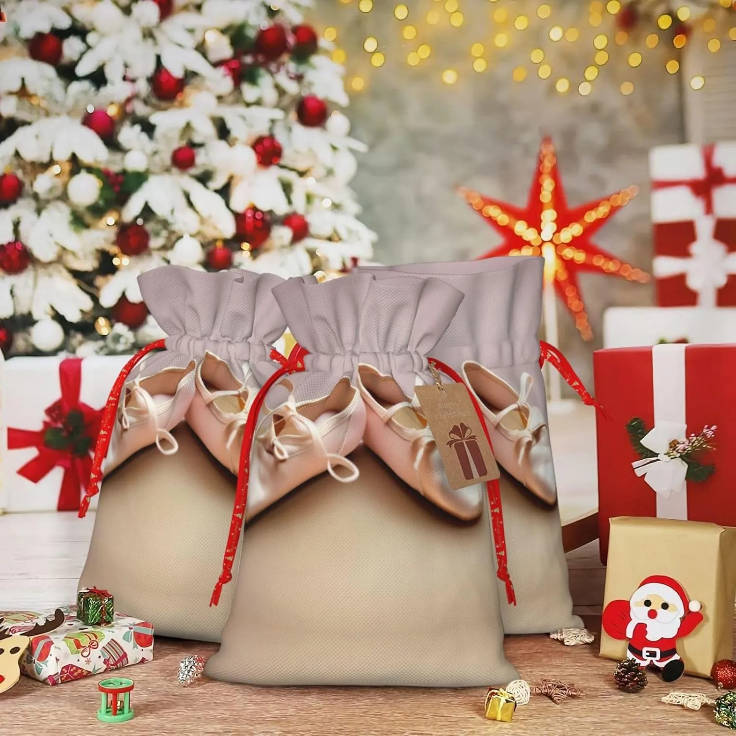 KOPUUYRD Ballet Shoes Print Holiday Gift Bags Reusable Gift Bags,Bulk Gift Bags,Stylish Gift Bags For All Occasions