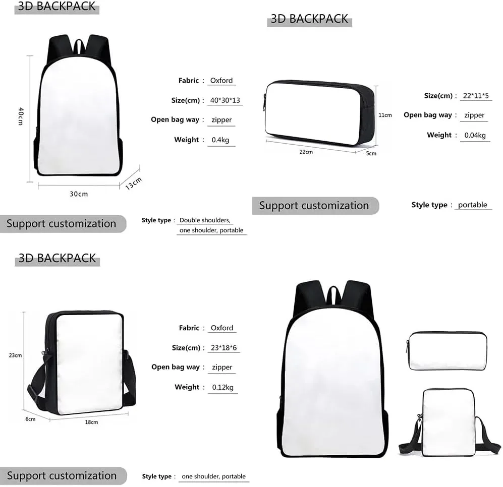 Kotaro Lives Alone Backpack Three-piece Sets Casual Oxford Cloth Travel Bag Fashion Shoulder Bags (WP07734X04,One size)