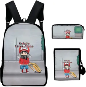 Kotaro Lives Alone Backpack Three-piece Sets Casual Oxford Cloth Travel Bag Stylish Shoulder Bags (WP07734X06,One size)