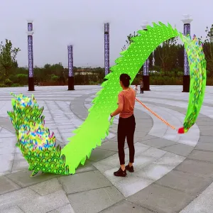 Kunovo Dragon Poi Dance Dragon Flinging Ribbon with Weighted Ball, Colorful Scale Dragon Streamer, Dragon Print Stage Prop Set for Gymnastics/Juggling/Fitness (Color : Green, Size : 8 m (26 ft))