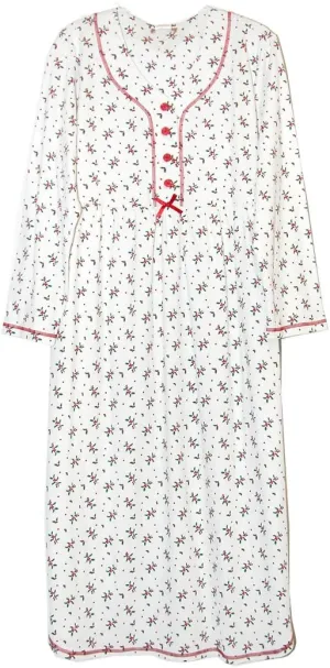 LA CERA Women's Long Sleeve Cotton Knit Mistletoe Printed Nightgown