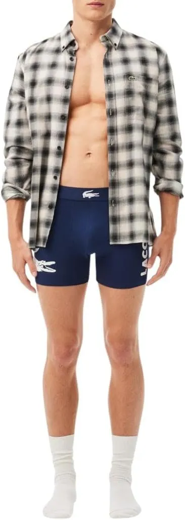 Lacoste Men's Cotton Stretch Big Croc Print Boxer Briefs, 3-Pack