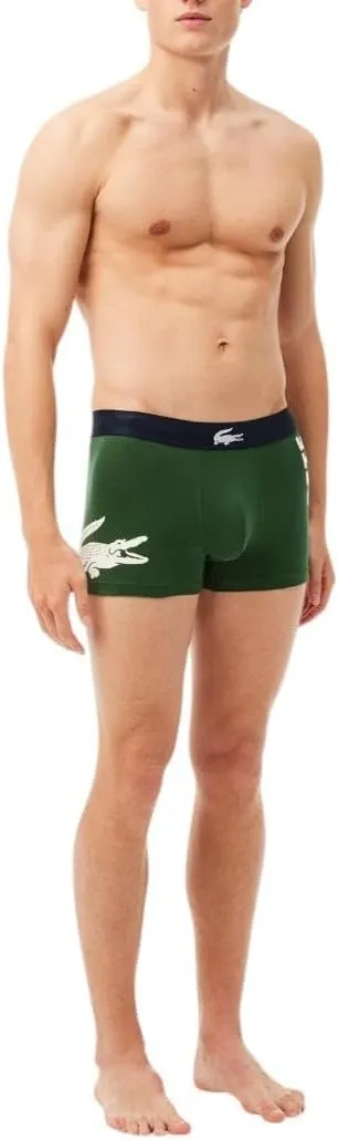 Lacoste Men's Cotton Stretch Big Croc Print Trunks, 3-Pack