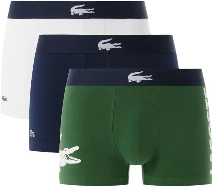 Lacoste Men's Cotton Stretch Big Croc Print Trunks, 3-Pack