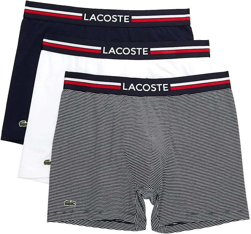 Lacoste Men's Cotton Stretch Big Croc Print Trunks, 3-Pack