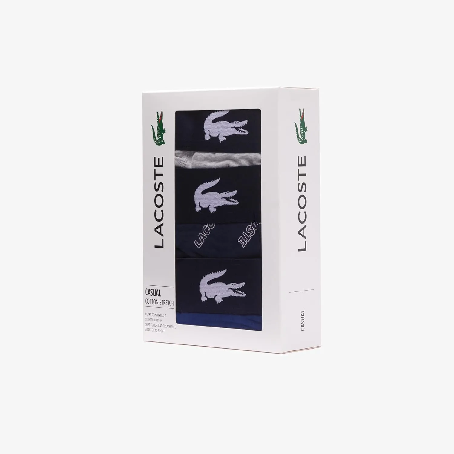 Lacoste Men's Cotton Stretch Lacoste Diagonal Print Boxer Briefs, 3-Pack